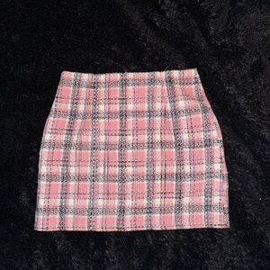 lulus pink plaid tweed mini skirt